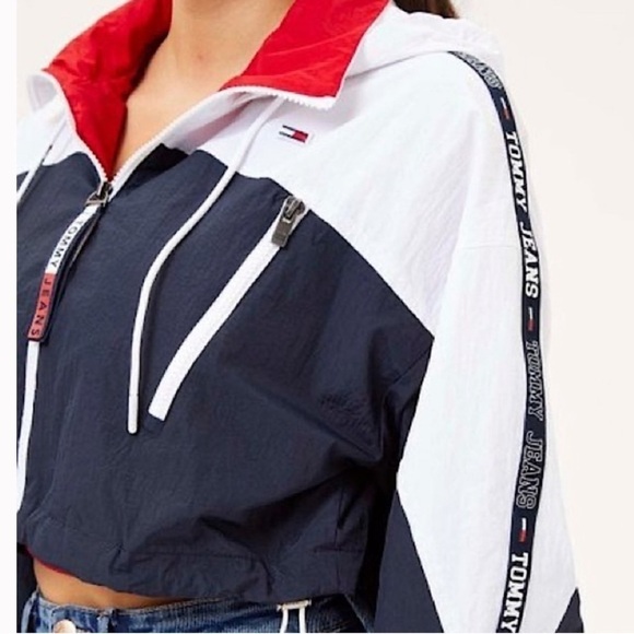 TOMMY HILFIGER Cropped Colorblock Windbreaker Jacket 🇺🇸 RARE Color Combo 🔥 Sm - Picture 3 of 7